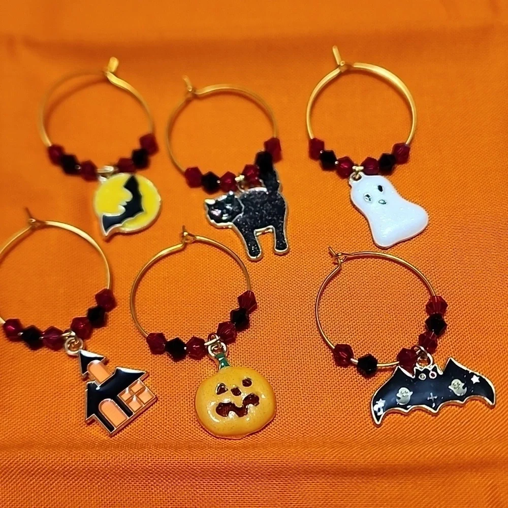 Handmade Halloween Wine Glass Charms Set